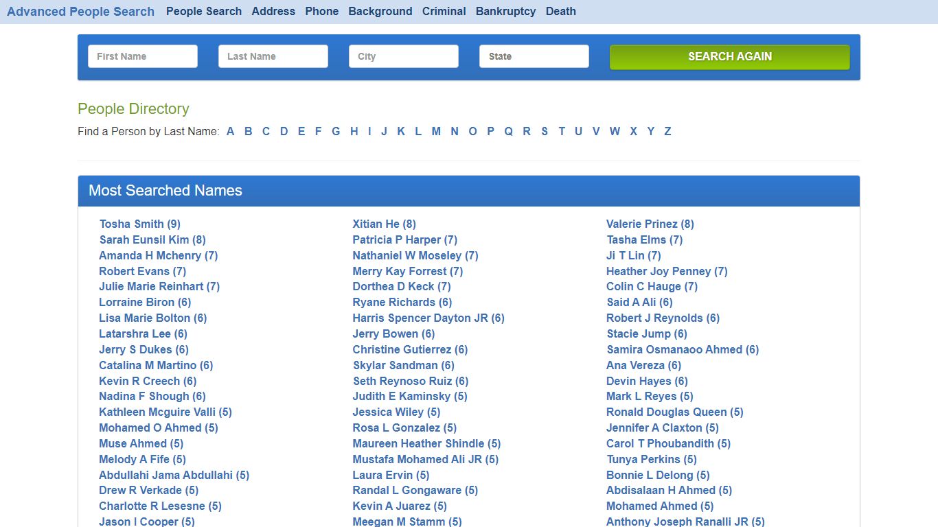 Advanced People Search - Most searched and most recent names