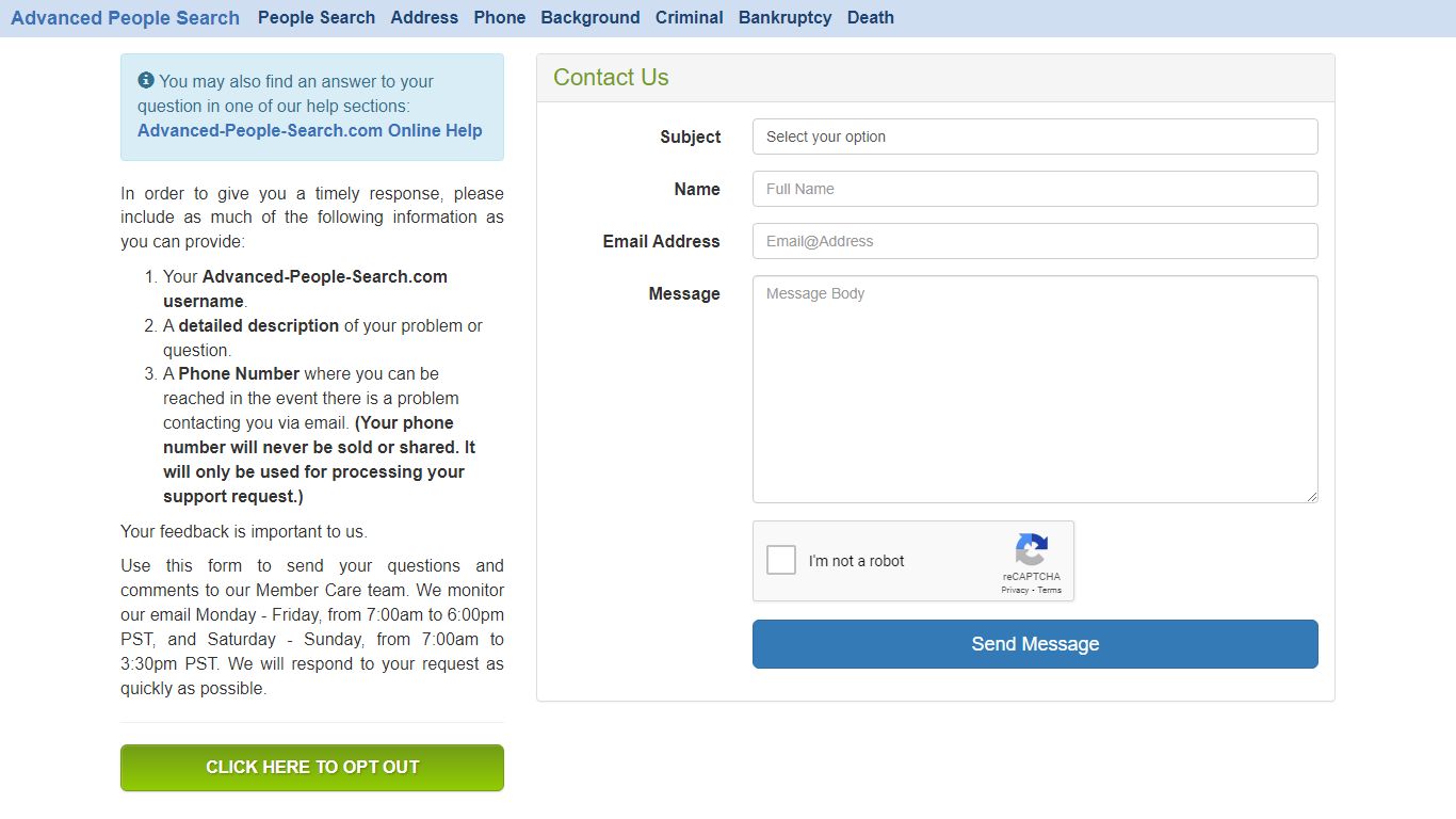 Advanced People Search - Contact Us